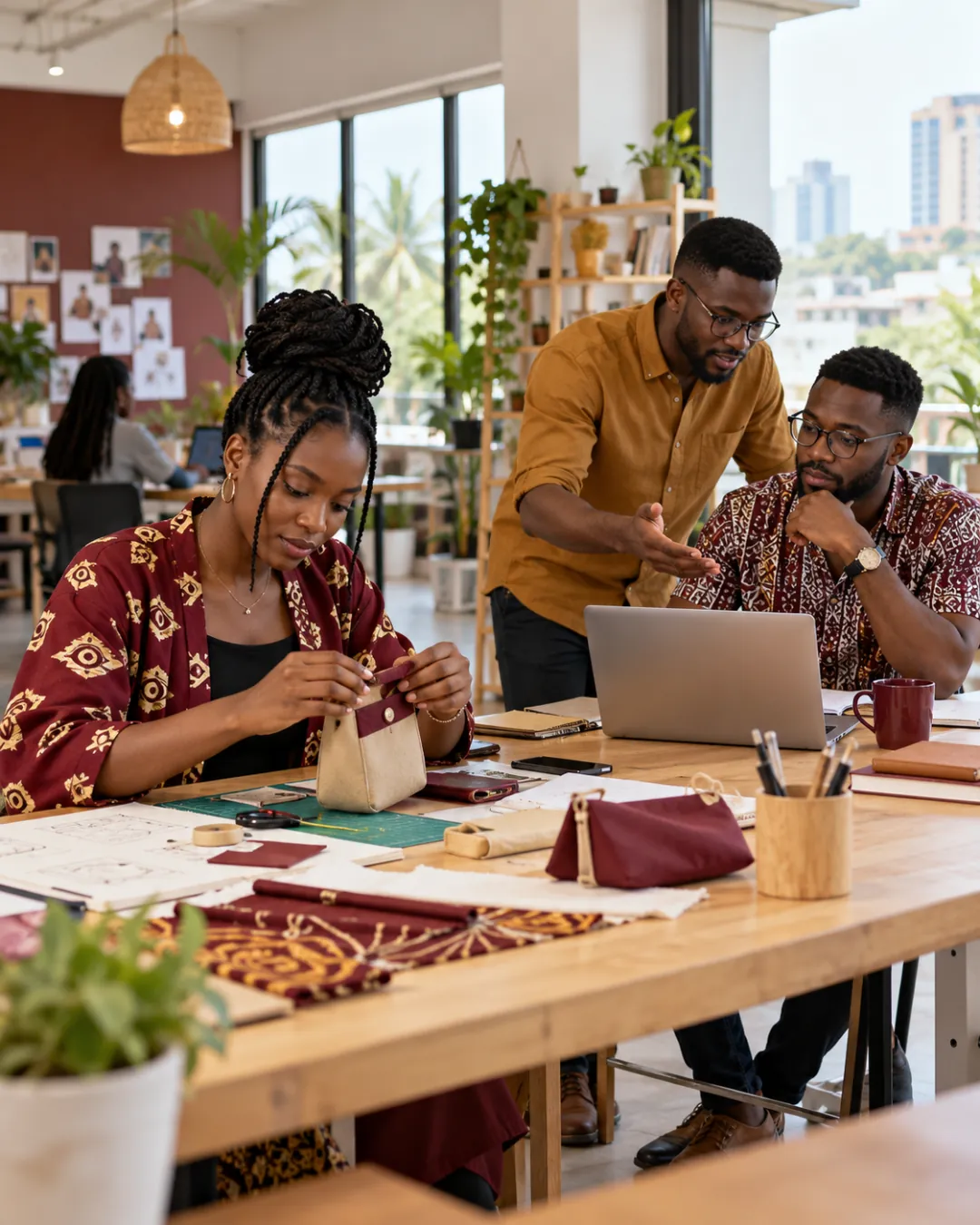 Fondateurs africains développant leur activité dans un studio de travail.